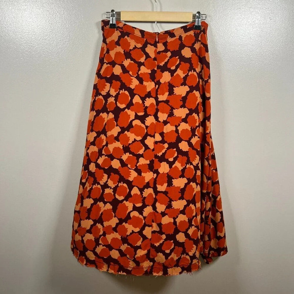 Anthropologie Jennifer Midi Faux Wrap Skirt Size 4 Orange Leopard Print Work - Picture 3 of 11